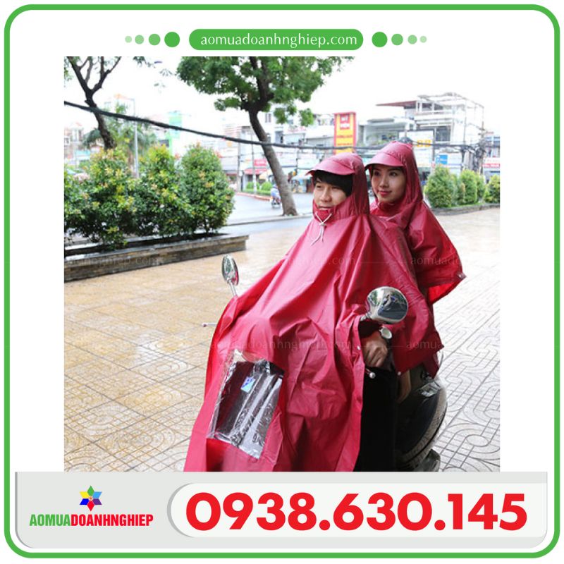 Mẫu áo mưa 2 đầu màu đỏ đô