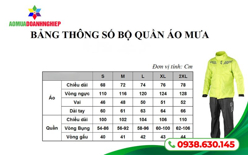 Kích thước áo mưa