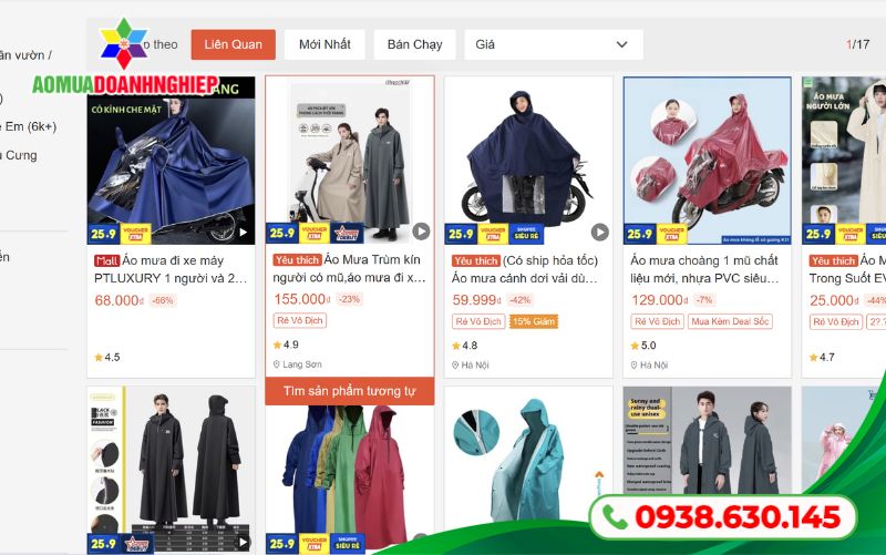 Mua áo mưa tại các sàn thương mại điện tử