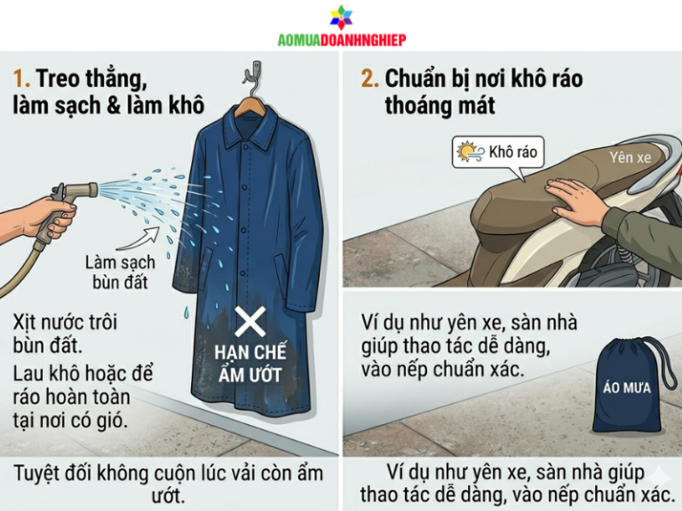 2 bước xử lý bắt buộc trước khi gấp áo mưa đúng cách