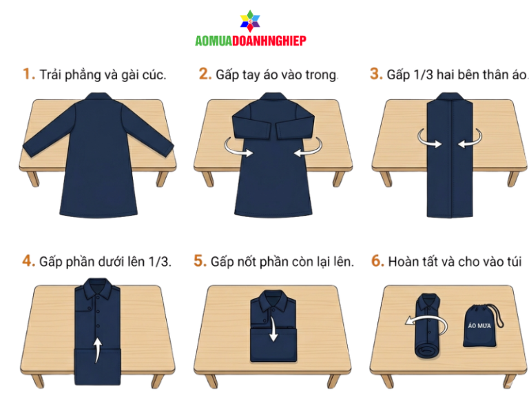 Các bước gấp áo mưa măng tô gọn nhẹ để bỏ vào cốp xe
