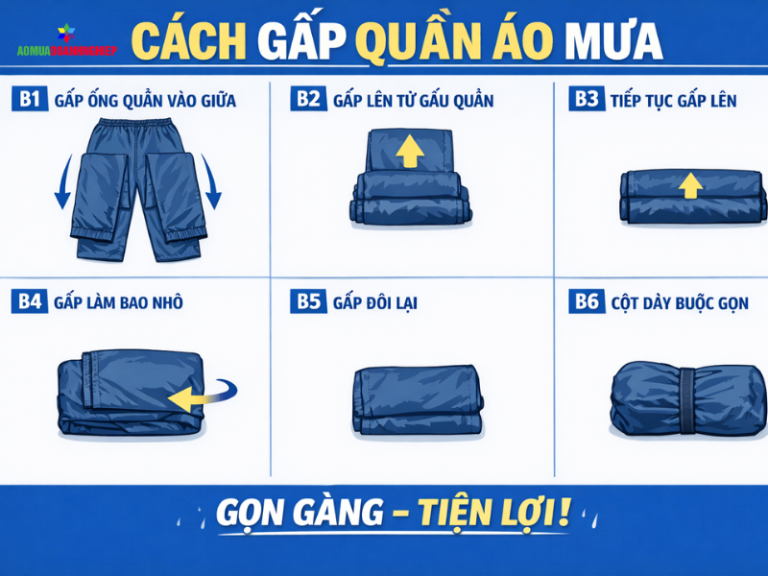 Hình ảnh hướng dẫn gấp quần áo mưa bộ phần quần chi tiết